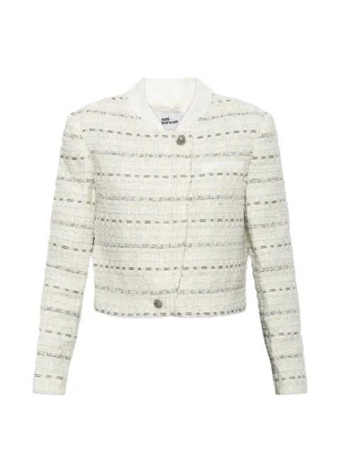 Self-Portrait white boucle boxy jacket White AW26080JBW