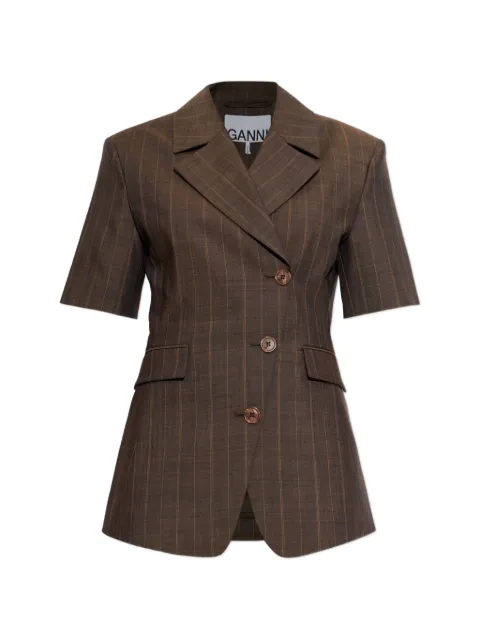 GANNI pinstripe short-sleeve blazer Brown A1020099