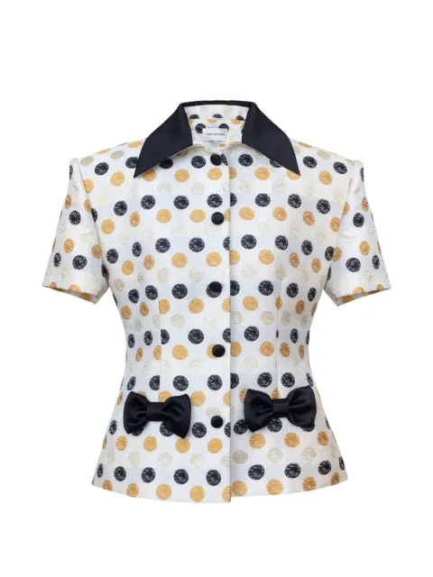 POST MERIDIEM polka-dot bow-detail jacket White SHORTSLEEVEPOLKADOTJACKETWITHBOWDETAILS