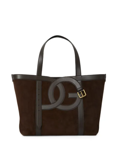 Dolce & Gabbana DG buckle suede tote bag Brown BB7951A0775