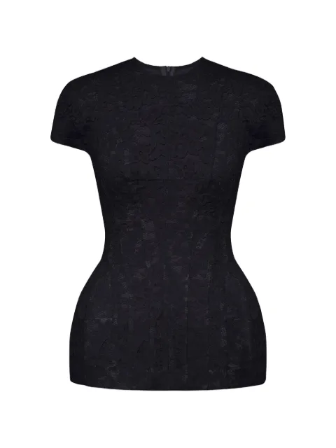 POST MERIDIEM crew neck lace-detail top Black LACETOPWITHAVOLUMINOUSSILHOUETTE