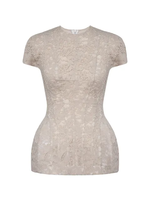 POST MERIDIEM floral-lace panelled top Neutrals LACETOPWITHAVOLUMINOUSSILHOUETTE
