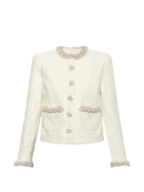 Self-Portrait cream textured denim jacket Neutrals AW26812JAC