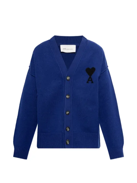 AMI Paris natural wool cardigan with Ami de Coeur Blue UKC367018271