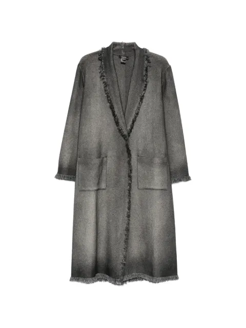 Avant Toi fringed-trim herringbone-weave coat Grey 226WD2454SGADVH
