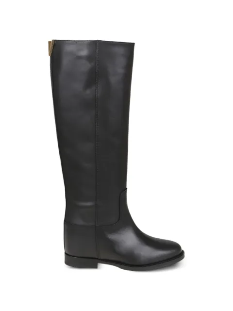 Via Roma 15 V-logo inner wedge-heel knee-high boots Black 4446776