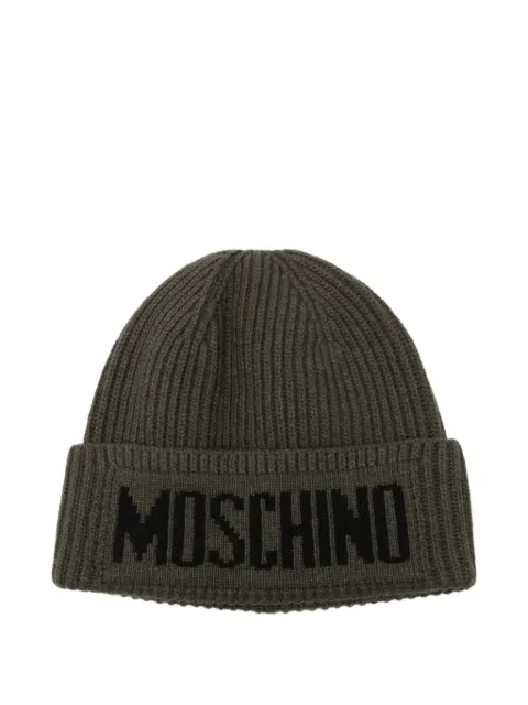 Moschino logo-intarsia ribbed-knit beanie hat Green Q60808M5875