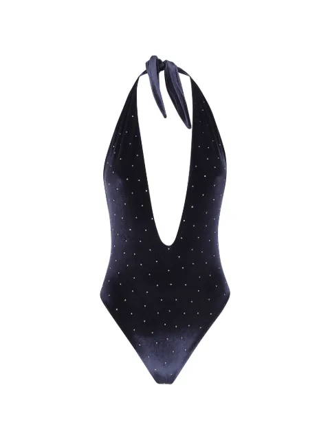 Balmain crystal-embellished halterneck swimsuit Blue BKBU92600