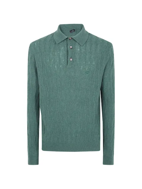 ETRO polo-style sweater in cashmere with wavy motif Green MRKF0028AU12P