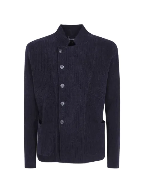 Emporio Armani signature Capsule Collection ribbed-knit jacket with an off-centre fastening Black EM006291AF29845