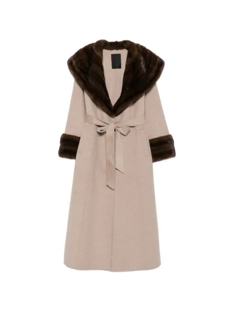 Liska fur-trim belted coat Neutrals HSWX6279BEIGE