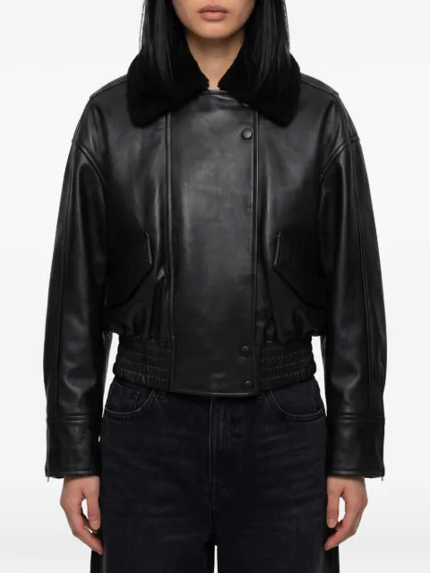 IVY OAK Laila Lane shearling-collar leather bomber jacket Black IO11807130600079