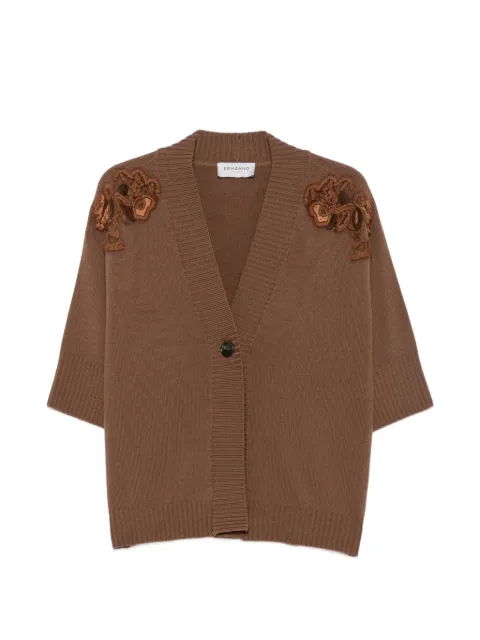 ERMANNO FIRENZE floral-appliqué short-sleeve cardigan Brown D49EN005EA4