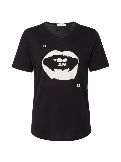 FENDI graphic-print V-neck T-shirt Black FY1373AV06