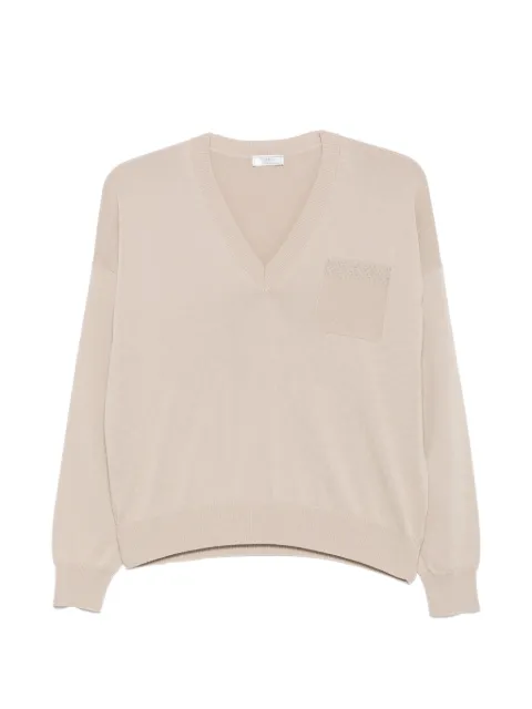 Peserico V-neck pocket sweater Neutrals A99067F12