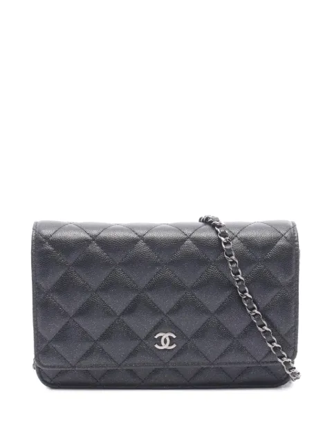 CHANEL Pre-Owned 2017-2018 CC Quilted Caviar Wallet on Chain crossbody bag Black B10ZA4BTPWTP564X