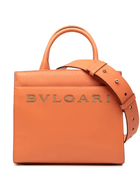 Bvlgari Pre-Owned 2010-2026 Smooth and Pebbled Calfskin Logo Tote satchel Orange XKJ6RJAER2EJPWP4