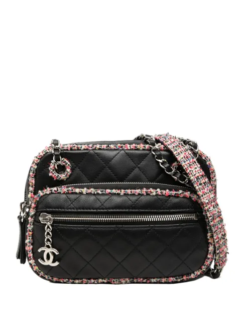 CHANEL Pre-Owned 2019 CC Quilted Lambskin Tweed Elegant Trim Front Zip Camera Bag crossbody bag Black VG0PL0BFBP79FK3Q