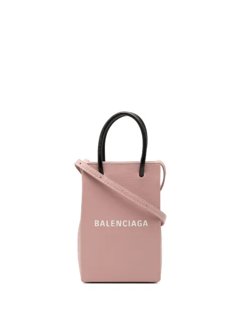 Balenciaga Pre-Owned 2021 Mini Calfskin Logo Shopping Phone Holder satchel Pink CUU5EQJUMX43N6G1