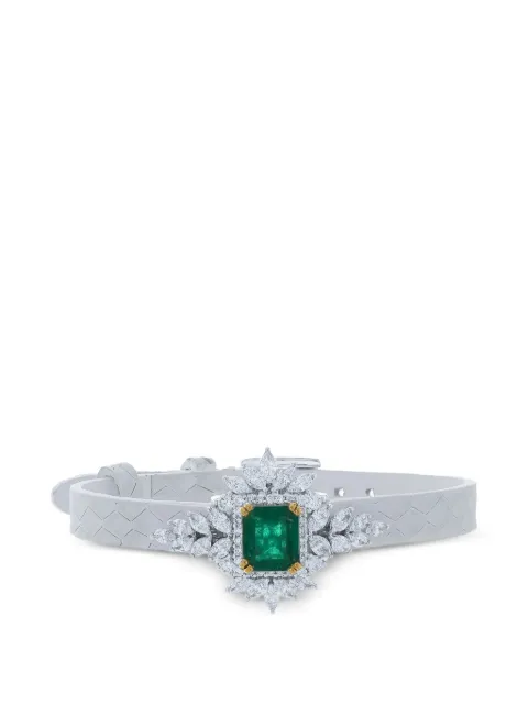 Yeprem emerald and diamond stamped leather bracelet Silver BRA0910