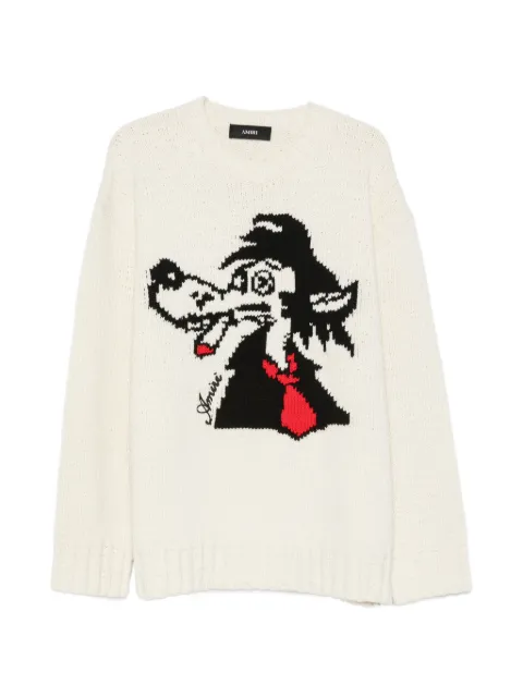 AMIRI wolf-intarsia crew-neck sweater White AM426KN053
