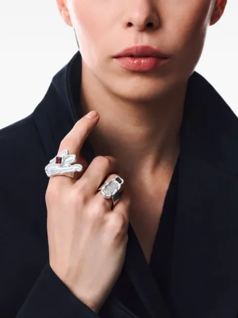 POISONED HEARTS hand-motif wide-band ring Silver 75967