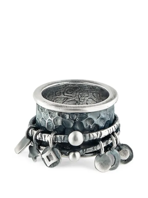 POISONED HEARTS hammered pendant-detail rings Black 46259