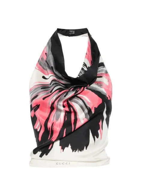 Gucci Pre-Owned 2000s floral-print halterneck top White GU350PT