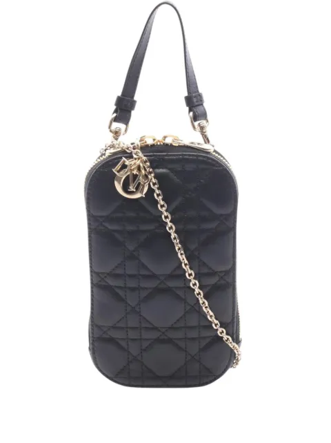 Christian Dior Pre-Owned 2000-2026 Lambskin Cannage Lady Dior Call In Phone Holder satchel Black RMALZJORW6JG2YNW