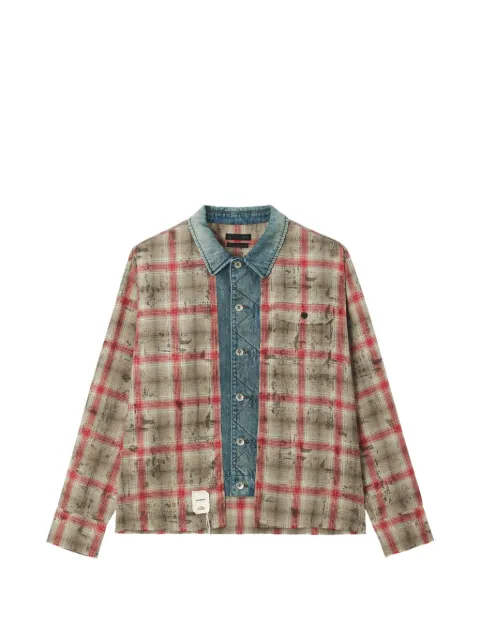FIVE CM check-pattern denim-panel shirt Neutrals 5CXSTM00523X