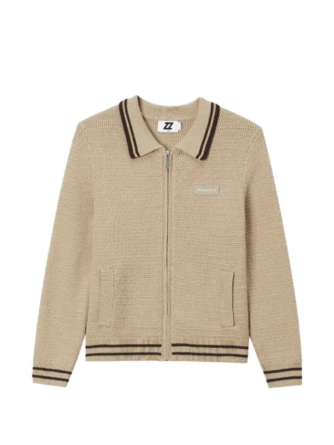 izzue striped-trim zip-up cardigan Neutrals IZXCDW01254X