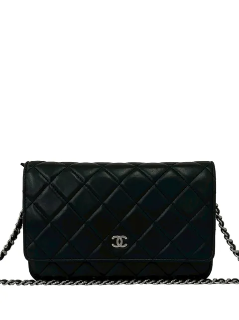 CHANEL Pre-Owned 2016-2017 CC Quilted Lambskin Wallet On Chain crossbody bag Black CCG49HG1YBCG8J6Q