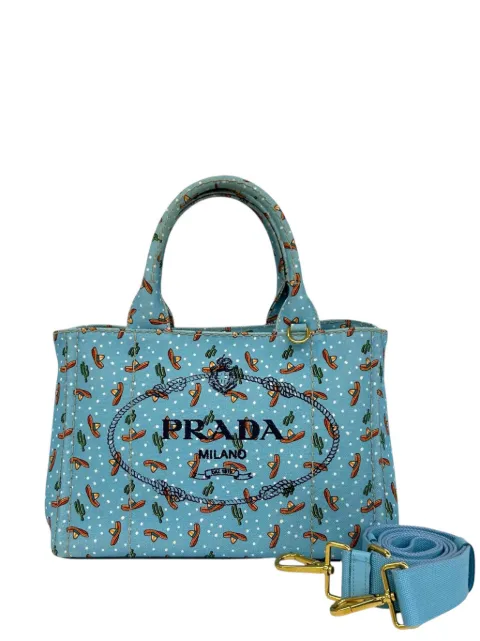Prada Pre-Owned 2013-2026 Small Canvas Canapa Logo Sombrero Tote satchel Blue BUBL9P8NUIQE6LQD