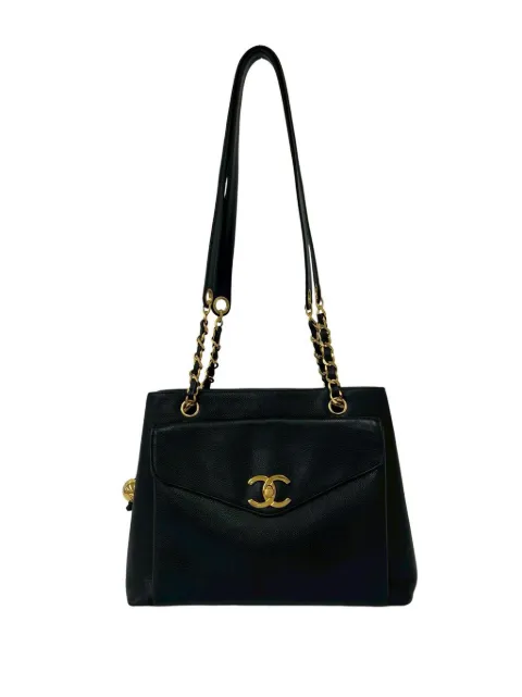 CHANEL Pre-Owned 1994-1996 CC Caviar Front Pocket Chain tote bag Black 3V1TAB41TZ1WM0KC