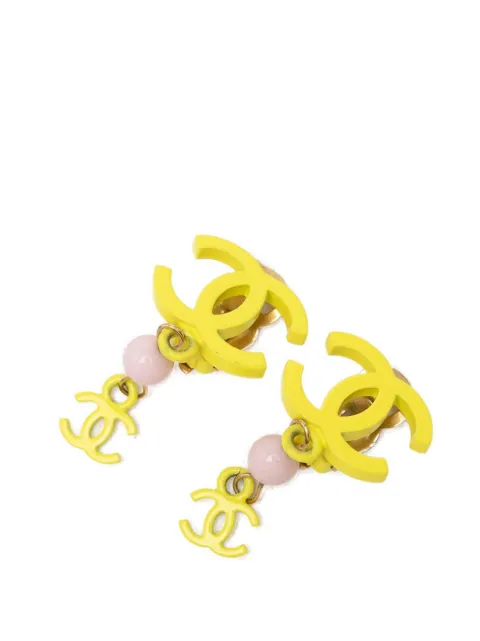 CHANEL Pre-Owned 2003 CC Resin Bead Drop Clip On Earrings costume earrings Yellow LAPD5KAR64GQD0JJ