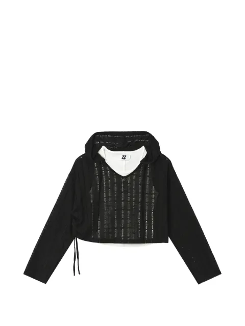 izzue layered-design pointelle hoodie Black IZXTPW01276X