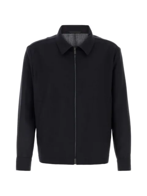 BOSS relaxed-fit zip-up jacket in patterned virgin wool Blue 50564676
