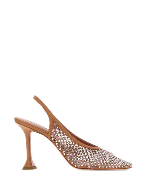 Amina Muaddi Dolly net sling 95 latte nappa and white crystals Neutrals DOLLYCRYSTALNETSLING95