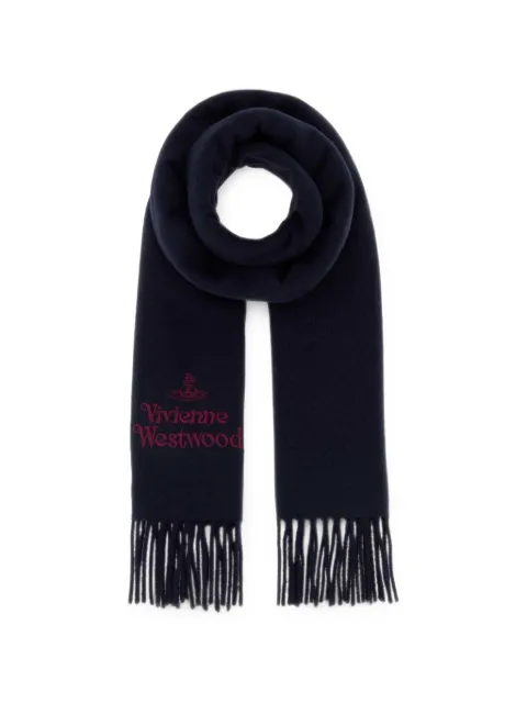 Vivienne Westwood logo-embroidered fringed scarf Blue 81030007W00Q7AAC