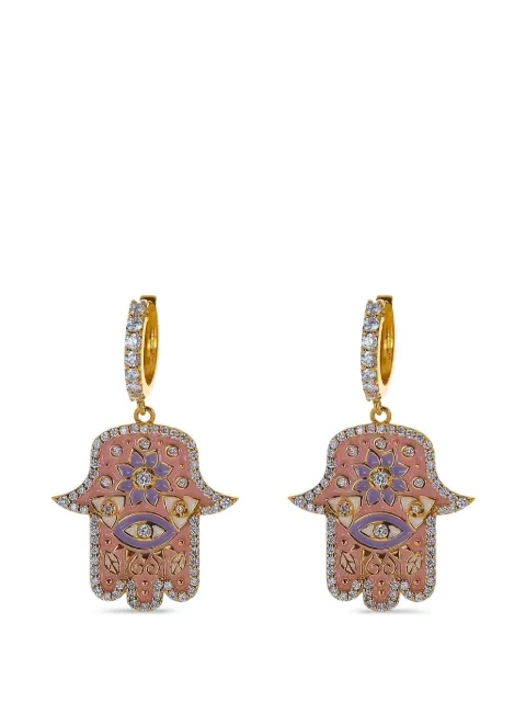 BUDDHA MAMA diamond Hamsa huggie earrings Gold 4435PINK