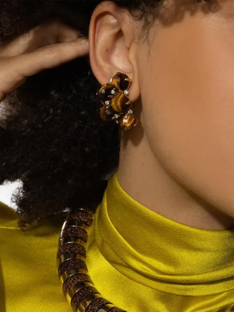 ALETTO BROTHERS Orba tiger's eye and diamond earrings Gold E008