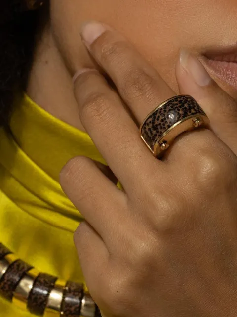 ALETTO BROTHERS Salvaggio leopard palm wood ring Gold R00208