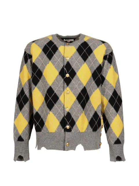 MASU argyle-intarsia distressed cardigan Yellow M26H9KN003