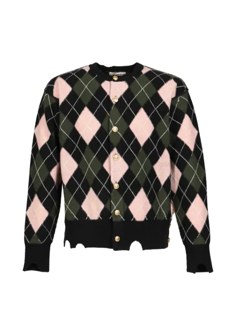 MASU argyle distressed cardigan Black M26H9KN003