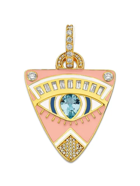 BUDDHA MAMA Guitar Pick blue topaz and diamond pendant Gold 4437PINKBT