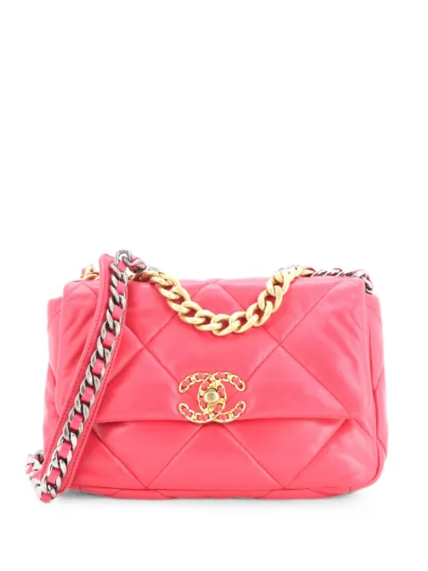 CHANEL Pre-Owned 19 Flap Bag Quilted Leather Medium crossbody bag Pink MSS6VZ3FO8EJW733
