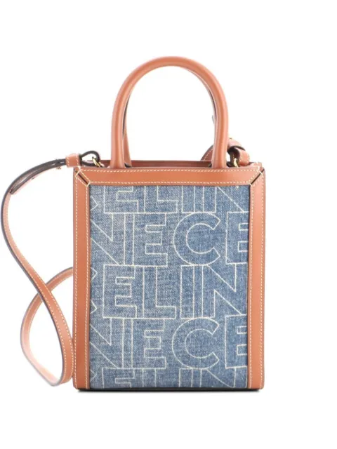 Celine Pre-Owned Vertical Cabas Printed Denim with Leather Mini tote bag Blue QMVIK3VXKM7DXDR9