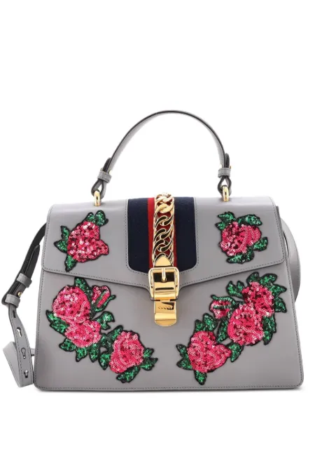 Gucci Pre-Owned Sylvie Top Handle Bag Embroidered Leather Medium satchel Grey XH62J2QXATRWMBAX