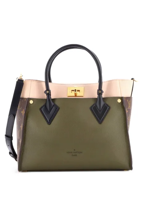 Louis Vuitton Pre-Owned On My Side Leather with Monogram Canvas MM tote bag Green E6KB8OFH0DHI54WM