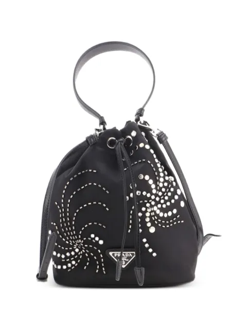 Prada Pre-Owned Re-Edition 1978 Crystal Embellished Tessuto Mini bucket bag Black 4F4PEZL1IXCLE0LH